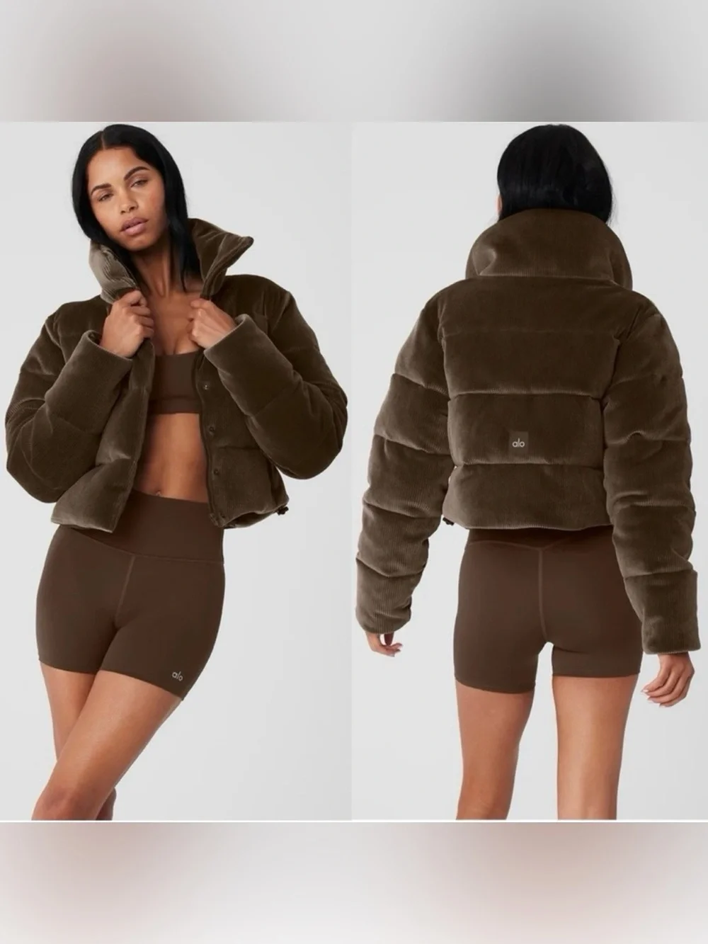 Alo Yoga Ribbed Velour Gold Rush Puffer In Macchiato Size XS